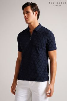 Ted Baker Coram Blue Short Sleeve Zip Jacquard Polo Shirt (U86308) | 101 €