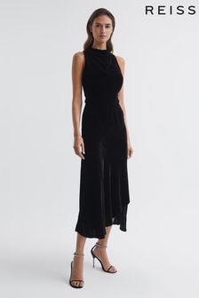 Reiss Black Giannon Velvet Midi Dress (U86337) | €424
