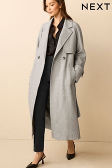 Grey Relaxed Trench Coat (U86343) | $164