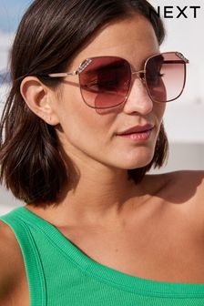 Roségoldfarben - Verzierte, quadratische Sonnenbrille mit Metallbügeln (U86389) | 11 €