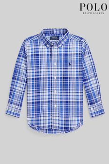 Chemise Polo Ralph Lauren garçon bleue à carreaux avec logo et manches longues (U86441) | €44 - €46