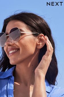 Braun/Gold - Rimless Hexagon Frame Sunglasses (U86534) | 19 €