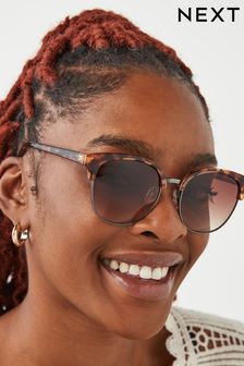 Brązowy szylkretowy - Okrągłe okulary przeciwsłoneczne w stylu Clubmaster (U86537) | 47 zł