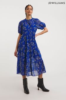 JD Williams Blue Print Georgette Button Through Tiered Smock Dress (U86733) | 54 €