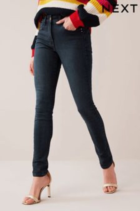 Bleu encre - Jeans skinny liftée, slim et forme à simple bouton (U87016) | €37