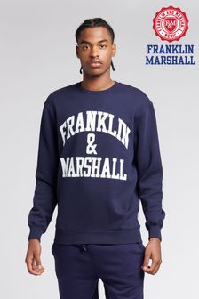 Franklin & Marshall Mens Blue Arch Letter Bb Crew Neck Sweatshirt (U87338) | 334 LEI