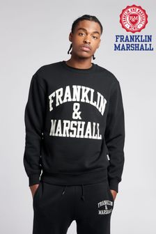 Franklin & Marshall Mens Black Arch Letter BB Crew Neck Sweatshirt (U87339) | 247 QAR