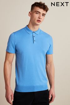 Sky Blue Short Sleeved Knitted Polo Shirt (U87453) | €22