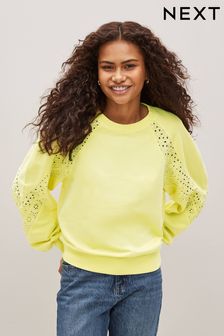 Yellow Broderie Detail 100% Cotton Sweatshirt (U87465) | 15,840 Ft
