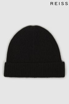 Reiss Black Cara Cashmere Ribbed Beanie Hat (U87536) | 520 SAR