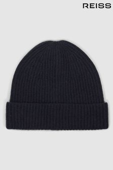 Reiss Navy Clyde Ribbed Cashmere Beanie Hat (U87542) | 94 €
