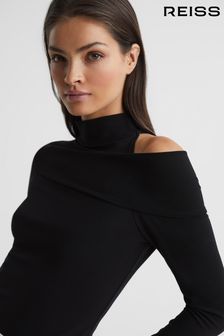 Reiss Black Amy High Neck Cut Out Shoulder Top (U87561) | €149