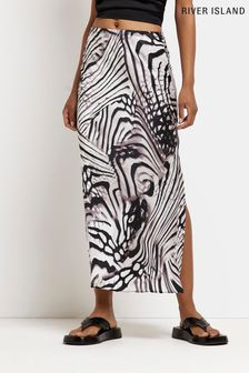 River Island Abstract Print Easy Bias Black Midi Skirt (U87616) | €37