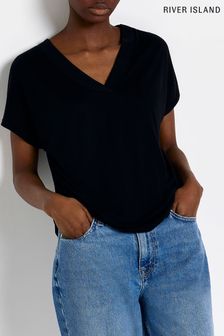 River Island V-Neck Smart Black T-Shirt (U87631) | 24 €