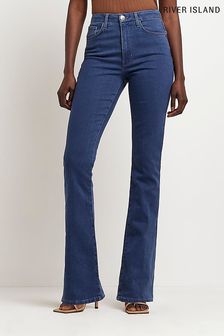 River Island Blue Mid Rise Tailored Flare Jeans (U87635) | $74