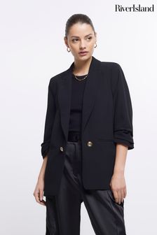 blazer cu mâneci încrețite River Island Negru (U87649) | 358 LEI