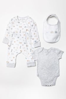 Homegrown Baby White Animal Print Organic Cotton Three-Piece Gift Set (U87736) | €28