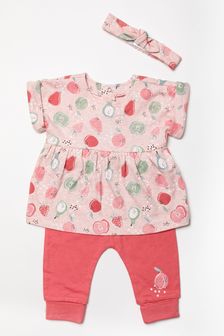 Homegrown Baby Pink Fruit Print Organic Cotton Three-Piece Gift Set (U87737) | €25