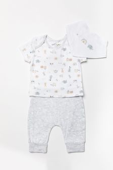 Homegrown Baby White Animal Print Organic Cotton Three-Piece Gift Set (U87739) | €25