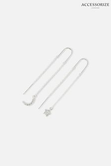 Accessorize White Sterling Silver Sparkle Celestial Threader Earrings (U87795) | ₪ 79