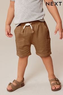 Tan Brown Lightweight Textured Jersey Shorts (3mths-7yrs) (U87801) | OMR2 - OMR3