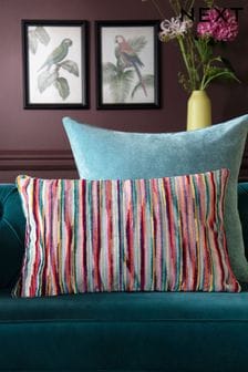 Multi Bright Large Oblong Pastel Stripe Cut Rectangle Velvet Cushion (U88218) | €34