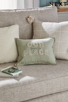 Sage Green Our Favourite Place Small Oblong Cushion. (U88223) | $24