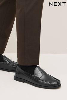 Black Regular Fit Leather Penny Loafers (U88249) | 24,890 Ft