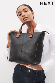 Black Contrast Strap Handheld Shopper Bag (U88439) | 14,480 Ft
