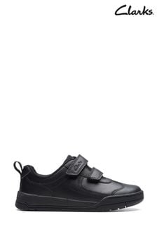 Clarks Black Multi Fit Leather Kick Pace Kids Shoes (U88796) | €56