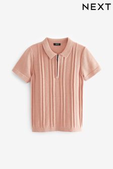 Pink Knitted Short Sleeve Textured Zip Neck Polo Shirt (3mths-7yrs) (U88879) | €9 - €11