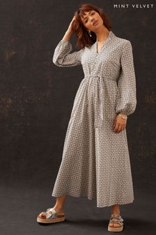 Mint Velvet Sofia White Cotton V-Neck Maxi Dress (U88932) | ₪ 601