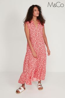 M&Co Petite Red Daisy Print Tiered Dress (U89067) | $74