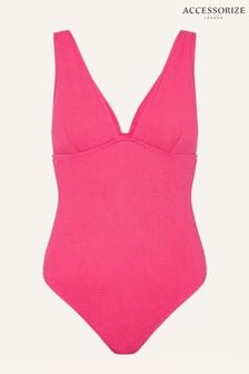 Accessorize Pink Crinkle Plunge Swimsuit (U89082) | €20