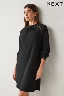 Black Long Sleeve Lace Trim Mini Dress (U89087) | €19