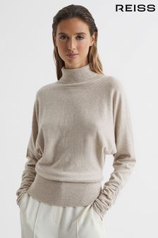 Reiss Stone Frankie Ruched Sleeve Wool-Cashmere Roll Neck Jumper (U89238) | ₪ 1,006