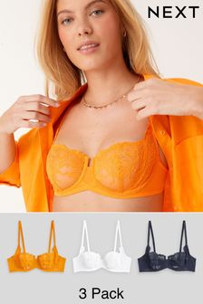 Orange/Navy Blue/White Non Pad Balcony Lace Bras 3 Pack (U89265) | R600