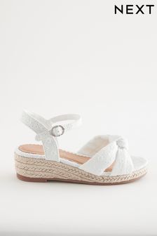 White Standard Fit (F) Knot Detail Ankle Strap Wedge Sandals (U89269) | €15 - €20