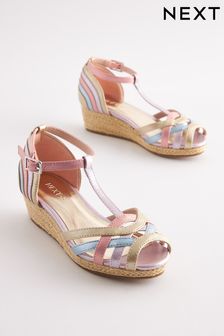 Pastel Rainbow Weave Strap Wedge Sandals (U89270) | $34 - $44
