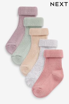 Pink, Green, Neutral, Grey and Purple 5 Pack Cotton Rich Turnover Ankle Socks (U89356) | €5.50 - €7