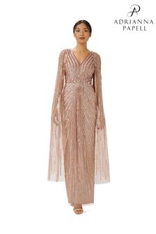 Adrianna Papell Gold Beaded Cape Gown (U89987) | CHF 616