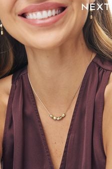 Gold Tone Recycled Metal Delicate Pebble Earrings And Necklace Set (U90038) | $25