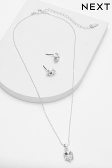 Silver Plated Sparkle Earrings And Necklace Set (U90043) | $22
