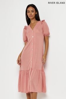 River Island Pink Textured Button Smock Midi Dress (U90119) | 54 €