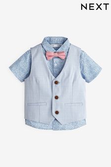 Blue Floral Waistcoat, Shirt & Bow Tie Set (3mths-9yrs) (U90265) | SGD 44 - SGD 50