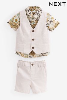 Ecru/Brown Waistcoat, Shirt, Shorts & Bow Tie Set (3mths-9yrs) (U90278) | 17.50 BD - 20 BD