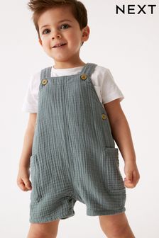 Modra - Mehke teksturirane hlače z naramnicami (3 mesecev–7 let) (U90346) | €18 - €23