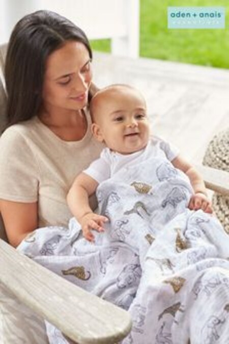 aden + anais™ Large Cotton Muslin Jungle Tropical White Blanket (U90580) | $28