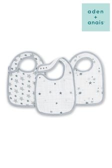 aden + anais - Set van 3 witte katoenen Twinkle babyslabbetjes met drukknoopsluiting (U90592) | €35