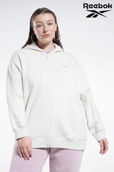Reebok Plus Size White Classics Oversized Long Zip-Up Hoodie (U90684) | $76